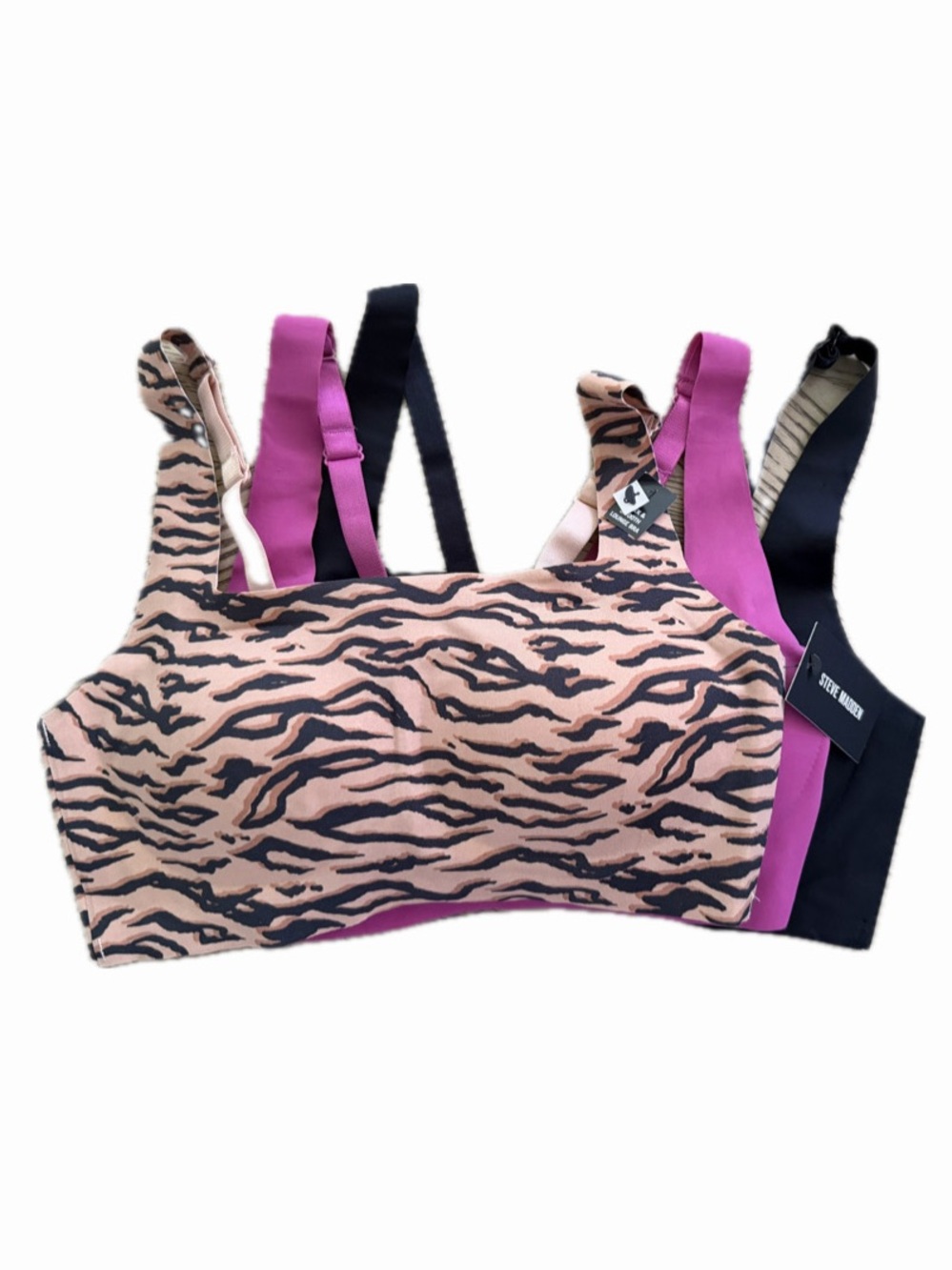 STEVE MADDEN WOMEN S 3 PACK WIRELESS   BRA ANIMAL/PINK/BLACK NWT